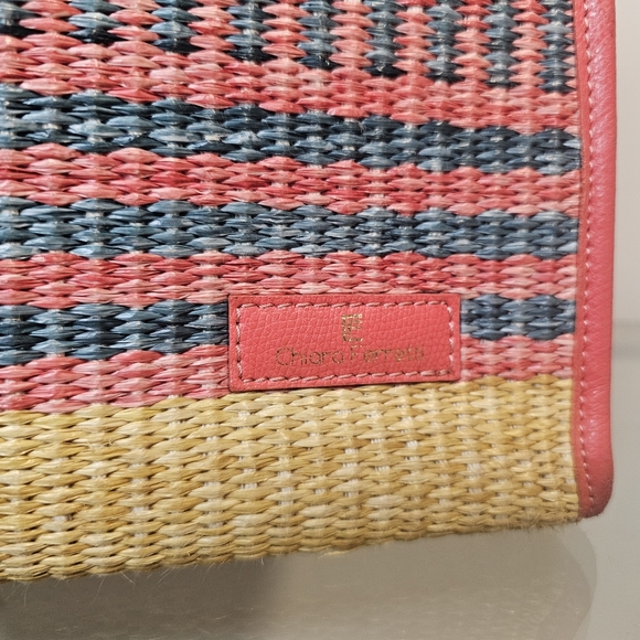 [Chiara-Ferretti] Italian Woven/ Coral Pink Soft Leather Satchel/Crossbody Bag - Picture 8 of 15